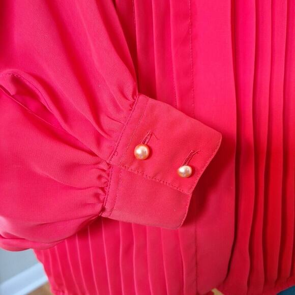 Vintage 80s Chaus High Neck Pleated Secretary Blouse Size 16 L Balloon Sleeves - Picture 7 of 10